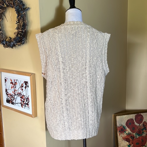 Vintage 80s BANANA REPUBLIC Size Medium Classic Cableknit Vest Linen & Cotton - Picture 6 of 16